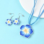 Flower Polymer Clay with Wax Cord Pendant Necklaces & Dangle Earrings Sets, Steel Blue, 400mm(FS-WG2CAA9-02)
