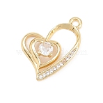 Valentine's Day Brass Micro Pave Clear Cubic Zirconia Pendants, Heart Charms, Real 18K Gold Plated, 21x16x5mm, Hole: 1.6mm(KK-D225-09G)