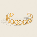 Hollow 304 Stainless Steel Cuff Bangles for Women, Heart, Real 18K Gold Plated, Inner Diameter: 2-1/2 inch(6.4cm)(QQ2164)