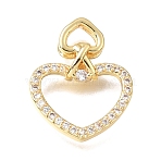 Valentine's Day Brass Micro Pave Clear Cubic Zirconia Pendants, Heart Charms, Rack Plating, Long-Lasting Plated, Cadmium Free & Lead Free, Golden, 19.5x15x4.5mm, Hole: 5x2mm(KK-C263-29A-G)