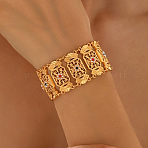 Vintage Brass Micro Pave Cubic Zirconia Link Chain Bracelets for Women, Oval with Flower, with Plastic Imitation Pearls, Real 18K Gold Plated, Inner Diameter: 7-1/2 inch(19cm)(YN3054)