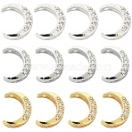 12Pcs 3 Colors Brass Clear Cubic Zirconia Beads, Moon, Mixed Color, 10.5x8.5x3.5mm, Hole: 1mm and 2x1mm, 4pcs/color(KK-CJ0003-80)