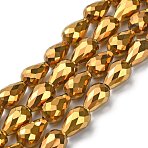 Electroplate Glass Beads Strands, Faceted, teardrop, Golden Plated, 15x10mm, Hole: 1mm, about 50pcs/strand, 27.1 inch(EGLA-D017-15x10mm-3)