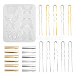 DIY Cabochon Silicone Molds, with Iron Alligator Hair Clip Findings, Metal Hair Fork Findings, Jewelry Makings, Platinum & Golden, 45~110x8~10x8~9mm(FIND-TA0010-93)