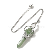 Natural Green Aventurine Dowsing Pendulums, with Platinum Plated Alloy Chains, Merkaba Star Truncheon Charm, Reiki Wicca Witchcraft Balancing Pointed Pendant Pendulum, 310~315mm, Hole: 2mm(G-C095-01P-05)