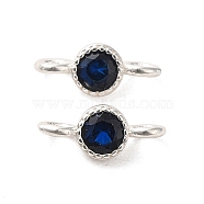 925 Sterling Silver Pave Cubic Zirconia Connector Charms, Half Round Links with 925 Stamp, Silver Color Plated, Midnight Blue, 8.5x3.5x2.5mm, Hole: 1.5mm(STER-Z007-01P-03)