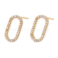 Clear Cubic Zirconia Oval Stud Earrings, Brass Jewelry for Women, Cadmium Free & Nickel Free & Lead Free, Golden, 13x7.5mm, Pin: 0.8mm(EJEW-N012-43)