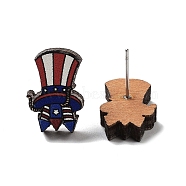 Independence Day Wood Stud Earrings, with 304 Stainless Steel Pins, Hat, 16.5x11mm(EJEW-D108-01H)