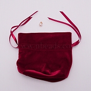 Velvet Jewelry Bags with Drawstring & Plastic Imitation Pearl, Velvet Cloth Gift Pouches, Dark Red, 13.2x14x0.4cm(TP-CJC0001-03A)