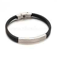 PU Leather Cord Bracelets, with 304 Stainless Steel Tube Beads and Watch Band Clasp, Stainless Steel Color, 200x5mm(BJEW-E271-01P)