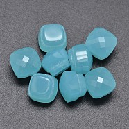 Faceted Cube Glass Cabochons, Medium Turquoise, 10x10x8mm, Tray: 8x8mm(X-GLAA-P011-02K)