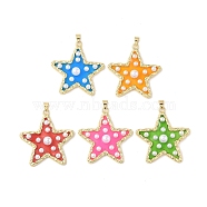 Rack Plating Brass & Epoxy Resin Pendants, Star Charms with Snap on Bails & Plastic Pearl, Real 18K Gold Plated, Cadmium Free & Lead Free, Long-Lasting Plated, Mixed Color, 38x36.5x6.5mm, Hole: 4x3.5mm(KK-Z047-04B-RS)