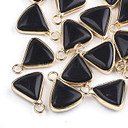 Synthetic Black Stone Pendants, with Brass Findings, Triangle, Golden, 16~16.5x12.5x5mm, Hole: 2mm(G-S344-10A)