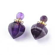 Faceted Natural Amethyst Openable Perfume Bottle Pendants, with 304 Stainless Steel Findings, Peach Shape, Golden, 35~36x18~18.5x21~21.5mm, Hole: 1.8mm, Bottle Capacity: 1ml(0.034 fl. oz)(G-P435-A-02G)