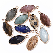 Natural & Synthetic Gemstone Pendants, with Golden Plated Edge Brass Findings, Faceted, Horse Eye, 20x9x5mm, Hole: 1.2mm(G-T131-07)