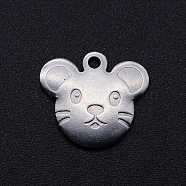 201 Stainless Steel Charms, Mouse, Stainless Steel Color, 14.5x16x1.5mm, Hole: 1.6mm(STAS-S105-T835)
