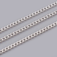 Brass Twisted Chains, Curb Chains, Unwelded, with Spool, Oval, Lead Free & Cadmium Free, Silver Color Plated, 3.7x2.7x0.8mm, about 301.83 Feet(92m)/roll(CHC-S096-S)