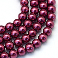 Baking Painted Pearlized Glass Pearl Round Bead Strands, Medium Violet Red, 8~9mm, Hole: 1mm, about 100~105pcs/strand, 31.4 inch(HY-Q330-8mm-72)