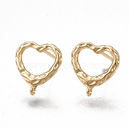 Brass Stud Earring Findings, with Loop, Nickel Free, Real 18K Gold Plated, Heart, 11.5x10.5mm, Hole: 0.8mm, Pin: 0.8mm(KK-T038-473G)