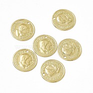 Rack Plating Brass French Coins Charms, Long-Lasting Plated, Cadmium Free & Nickel Free & Lead Free, Flat Round with Human Charm, Real 18K Gold Plated, 12.5x0.7mm, Hole: 1mm(KK-C007-11G)