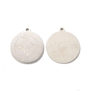 304 Stainless Steel Pendants, Flat Round with Constellations Charm, Stainless Steel Color, Sagittarius, 28x25x1.5mm, Hole: 2mm(STAS-A074-03B-P)