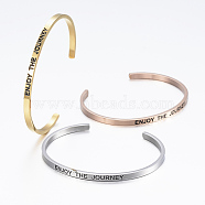 304 Stainless Steel Inspirational Cuff Bangles, with Enamel & Word Word Enter The Journey, Mixed Color, 2-1/2 inchx2 inch(62x52mm)(BJEW-K173-14)