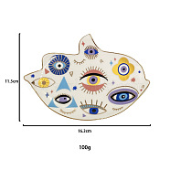 Porcelain Jewelry Plate, Storage Tray for Rings, Necklaces, Earring, Bird with Evil Eye Pattern, Colorful, 115x163mm(PW-WG56945-01)
