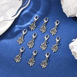 10Pcs Tibetan Style Alloy Shoe Charms, with Lobster Claw Clasps, Antique Silver, Clover, 28mm(HJEW-JM04169-01)