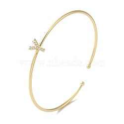 Rack Plating Brass Micro Pave Clear Cubic Zirconia Letter Open Cuff Bangles, Torque Bangles for Women, Real 18K Gold Plated, Lead Free & Cadmium Free, Letter Y, Inner Diameter: 1-7/8x2-1/4 inch(4.8x5.8cm)(BJEW-A018-01G-Y)