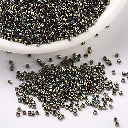 MIYUKI Delica Beads, Cylinder, Japanese Seed Beads, 11/0, (DB0024) Metallic Olive Green Iris, 1.3x1.6mm, Hole: 0.8mm, about 2000pcs/10g(X-SEED-J020-DB0024)