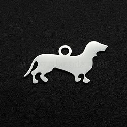 201 Stainless Steel Pendants,  Laser Cut, Dachshund, Stainless Steel Color, 10x19x1mm, Hole: 1.6mm(STAS-R111-JA692)