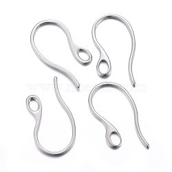 Tarnish Resistant 304 Stainless Steel Earring Hooks, with Horizontal Loop, Stainless Steel Color, 22x11.5x1mm, Hole: 3x2mm, 21 Gauge, Pin: 0.7~1mm(STAS-O110-19P)