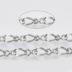 304 Stainless Steel Figaro Chains, Figure 8 Chain, Unwelded, Stainless Steel Color, Link 1: 7x4x0.8mm, Link 2:  7x3.8x0.8mm(X-STAS-R100-18)