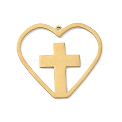 201 Stainless Steel Pendants, Heart with Cross Charms, Laser Cut, Golden, 27.5x29.5x1.5mm, Hole: 1.4mm(SA-CBA9671-19G)