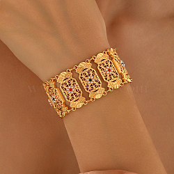 Vintage Brass Micro Pave Cubic Zirconia Link Chain Bracelets for Women, Oval with Flower, with Plastic Imitation Pearls, Real 18K Gold Plated, Inner Diameter: 7-1/2 inch(19cm)(YN3054)