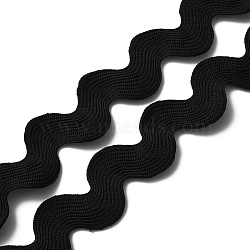 Polyester Wavy Fringe Trim Ribbon, Wave Bending Lace Trim, for Clothes Sewing and Art Craft Decoration, Black, 3/4~1-3/8 inch(20~34mm)(OCOR-WH0080-45D)