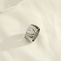 304 Stainless Steel & Cubic Zirconia Finger Rings, Teardrop, Stainless Steel Color, US Size 7(17.3mm)(WGB7611-02)
