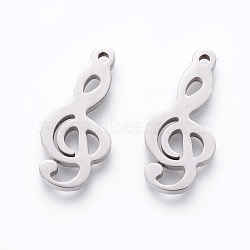 201 Stainless Steel Pendants, Manual Polishing, Musical Note, Stainless Steel Color, 19x9x1.5mm, Hole: 1.2mm(STAS-F231-074P)
