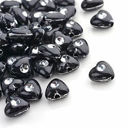 Plating Transparent Acrylic Beads, Silver Metal Enlaced, Heart, Black, 8x8x4.5mm, Hole: 1mm, about 3300pcs/500g(PACR-Q104-13)