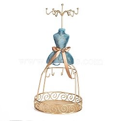 Princess Jewelry Stand, Flannelette & Ribbon Dress Resin Human Model Bracket, Metal Earrings Rack Double-Deck Receptacle, Cadet Blue, 14.1x14.1x29.5cm(ODIS-A010-10)