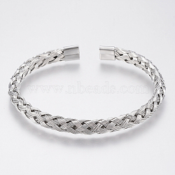 304 Stainless Steel Cuff Bangles Torque Bangles, Stainless Steel Color, 55x60mm(2-1/8 inchx2-3/8 inch)(BJEW-H570-27P)