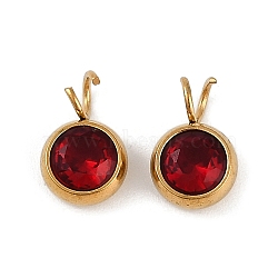 Ion Plating(IP) 304 Stainless Steel Micro Pave Cubic Zirconia Charms, Real 18K Gold Plated, Round Charm, Red, 10.5x6.5x4mm, Hole: 2.5mm(STAS-Z094-02G-09)