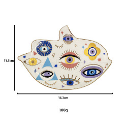 Porcelain Jewelry Plate, Storage Tray for Rings, Necklaces, Earring, Bird with Evil Eye Pattern, Colorful, 115x163mm(PW-WG56945-01)