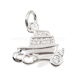 Brass Micro Pave Clear Cubic Zirconia Charms, Car Charms, Cadmium Free & Lead Free, Rack Plating, Long-Lasting Plated, Platinum, 13.5x14x2.5mm, Hole: 3mm(CU-CBAEEA8-30P)