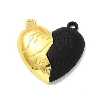 Alloy Magnetic Clasps, for Pendants Making, Heart, Black, Golden, 25.5x25x6mm, Hole: 1.6mm, Half: 25.5x13x6mm