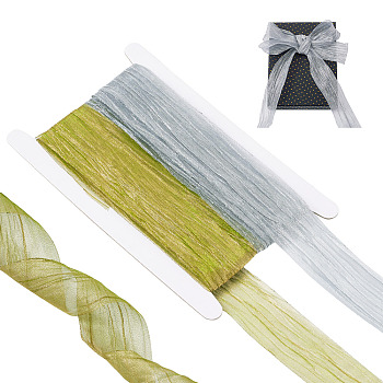 10 Yards 2 Colors Polyester Wrinkle Ribbon, for Party Gift Wrapping, Bowknot Making, Dark Khaki, 1-1/2 inch(38mm), 5 yards/color