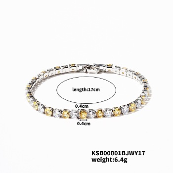 Brass Rhinestone Cup Chains Bracelet for Elegant Women with Subtle Luxury Feel, Topaz, Platinum, 6-3/4 inch(17cm)