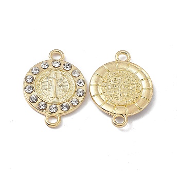 Religion Alloy Crystal Rhinestone Connector Charms, Flat Round Links with Saint, Golden, 27x19x3mm, Hole: 2.2mm