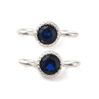 925 Sterling Silver Pave Cubic Zirconia Connector Charms, Half Round Links with 925 Stamp, Silver Color Plated, Midnight Blue, 8.5x3.5x2.5mm, Hole: 1.5mm