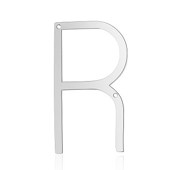 201 Stainless Steel Links connectors, Letter, Stainless Steel Color, Letter.R, 37x21x1mm, Hole: 1mm